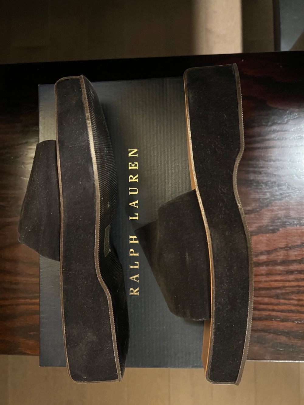 Ralph Lauren Suede and Leather Black Platform Sandals - Picture 8 of 9